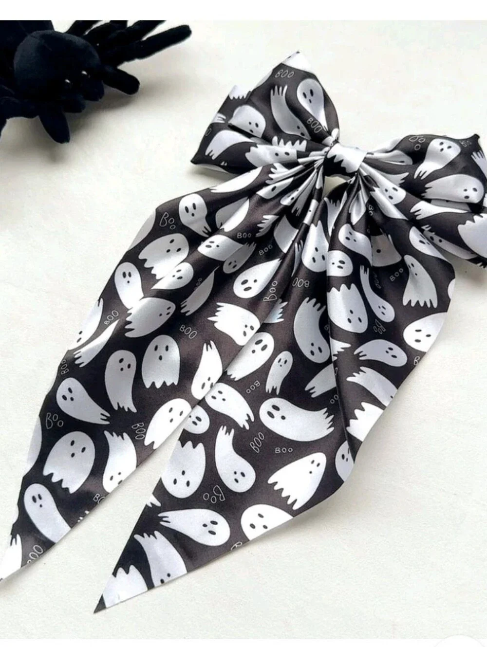 Ghost Print Halloween Hair Bow - Black and White